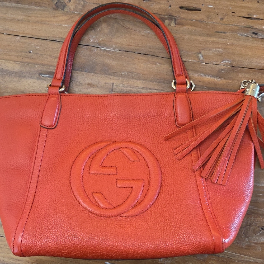 Authentic Gucci Soho Orange Leather Top Handle Bag